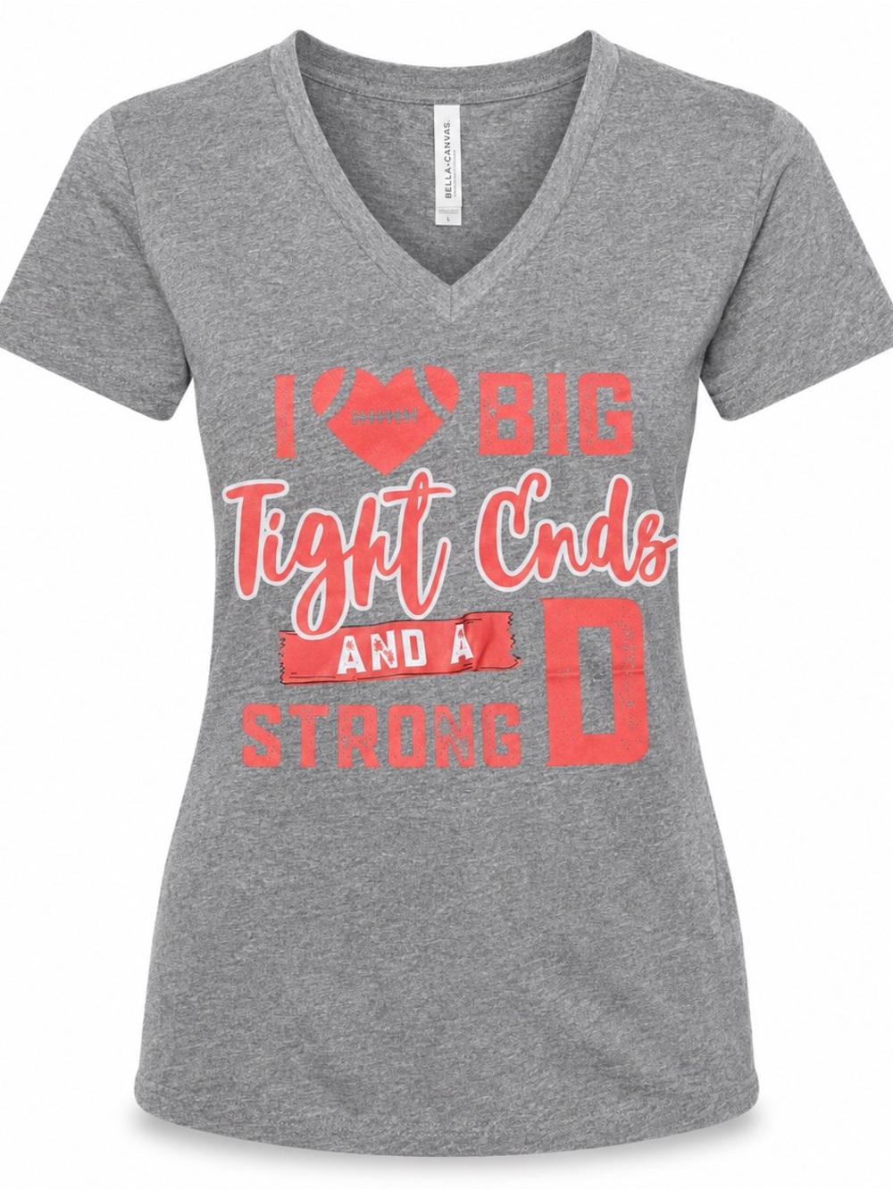 Bella Canvas Football Tight Ends Strong D Graphic V-Neck Tee Gray Large
